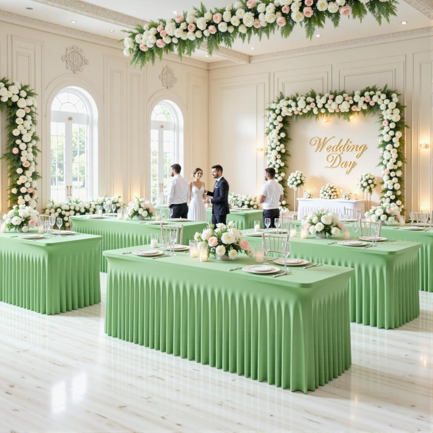 4 Pack Spandex Sage Green Fitted Table Cloth for 6ft Rectangle Tables Sage Green Stretch Tablecloth Table Covers Skirt Banquet Wrinkle Free Tablecloths for Parties Wedding