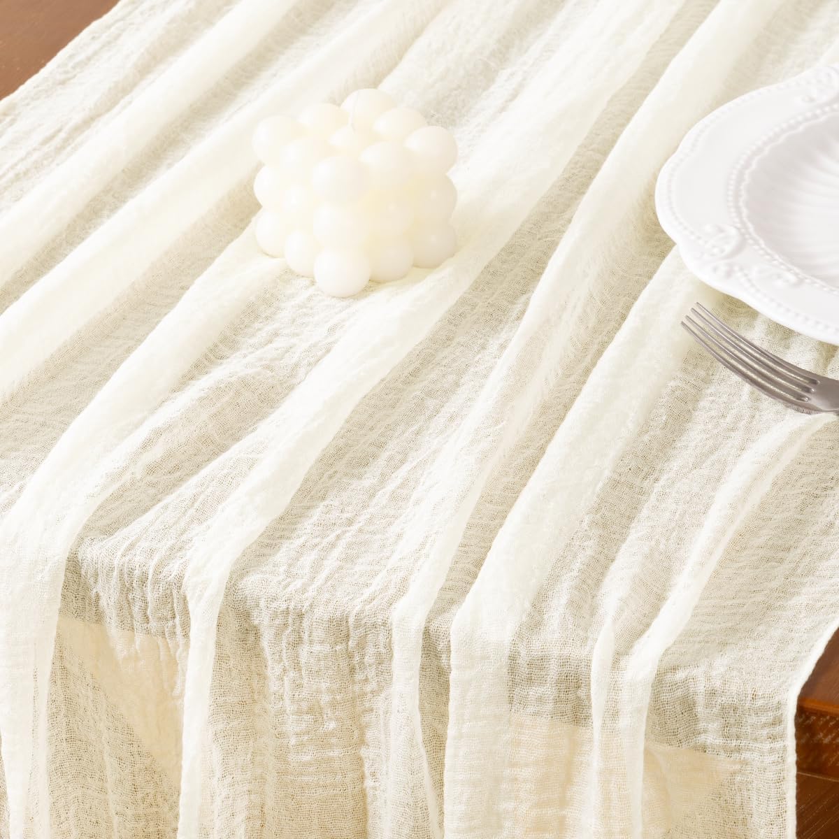 Socomi Ivory White Cheesecloth Table Runner Fall Thanksgiving Gauze 120 Inch Rustic Boho Cheese Cloth Runner for Wedding Party Baby Bridal Shower Centerpiece Decoration Holiday Home Decorations