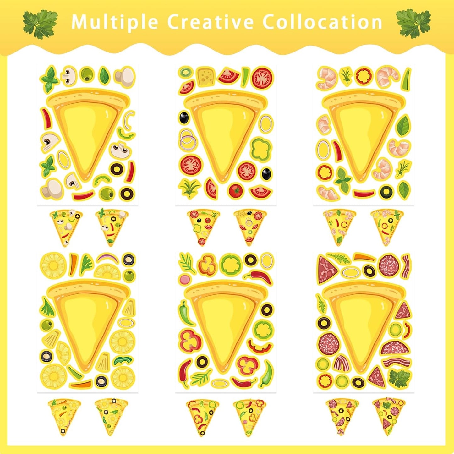 24 Sheets Make Your Own Pizza Stickers for Kids, Pizza Party & Family Night, Food Stickers, Motivational Reward Stickers for Teachers and Students