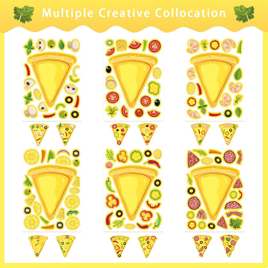 24 Sheets Make Your Own Pizza Stickers for Kids, Pizza Party & Family Night, Food Stickers, Motivational Reward Stickers for Teachers and Students