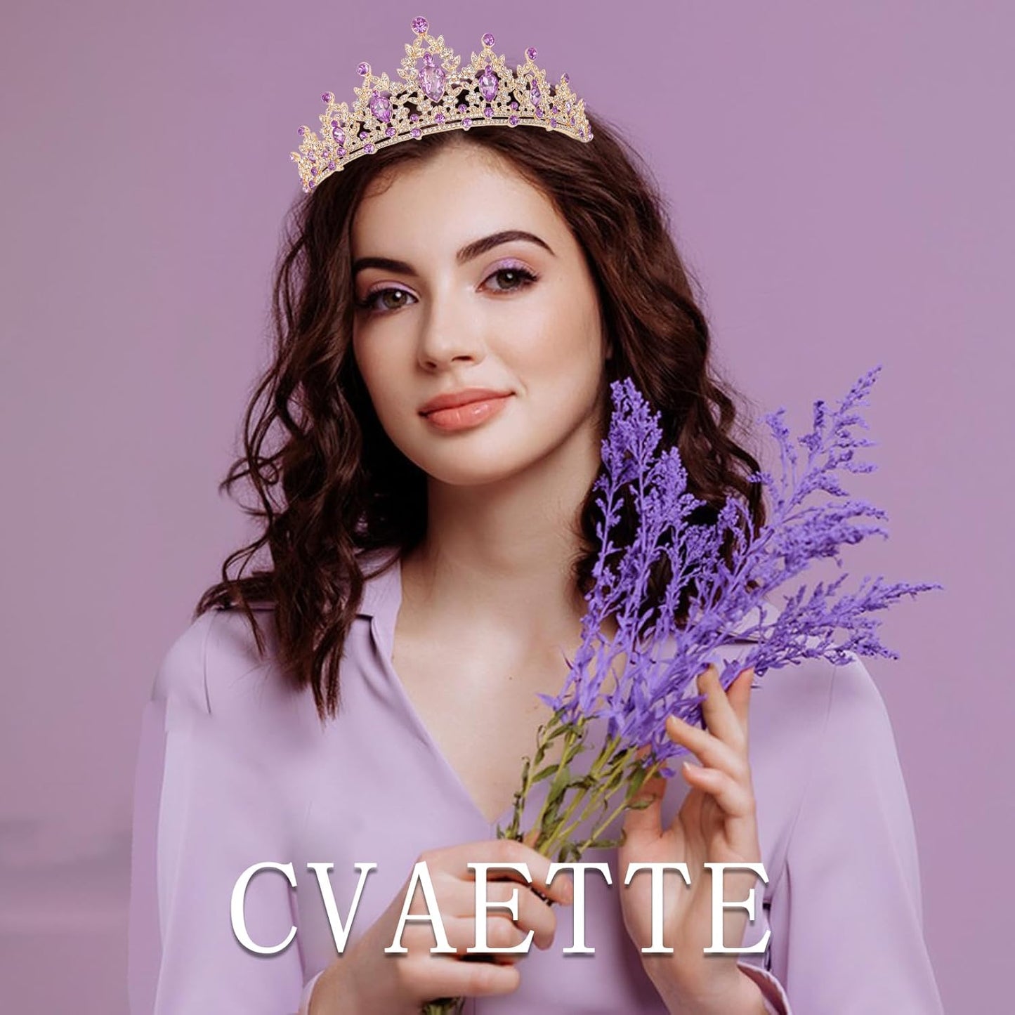 CAVETEE Purple Crown for Women, Queen Tiara, Crystal Headband, Hair Accessory, 1 Count (Pack of 1), Adult, Female, Prom, Birthday, 1 Item, 1 Piece, 1 Set