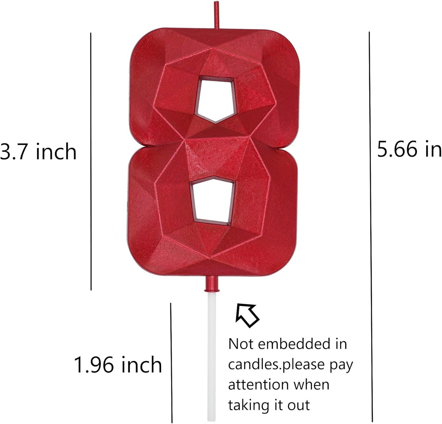 DERVENTA Birthday Candles Big Numbers 3D Red 3.7 inch Party Cake Topper 1 Piece (Number 8 Red)