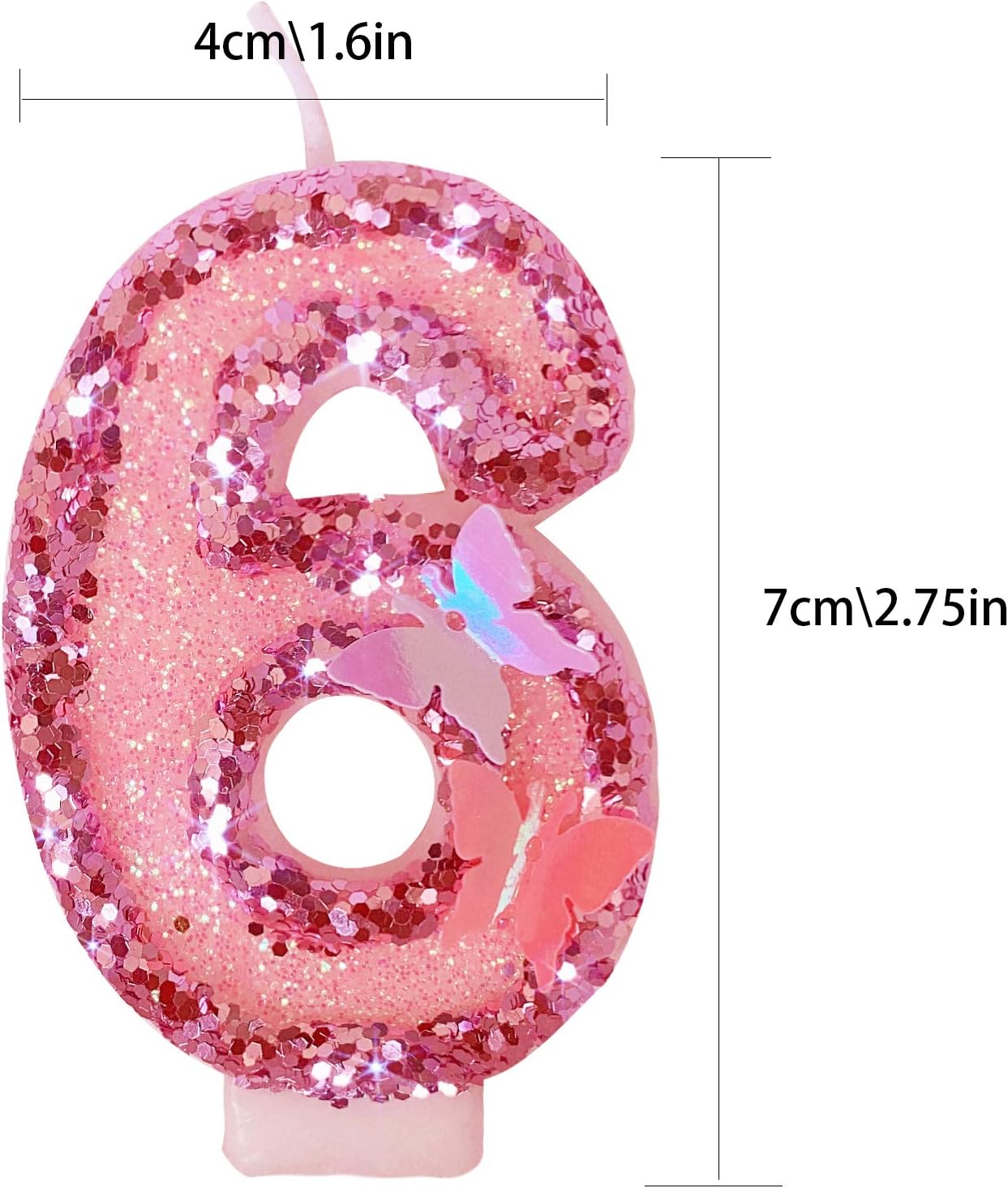 Birthday Candles Number 6,Pink Glitter Happy Birthday Cake Candles Handmade Sequin Numeral Candle