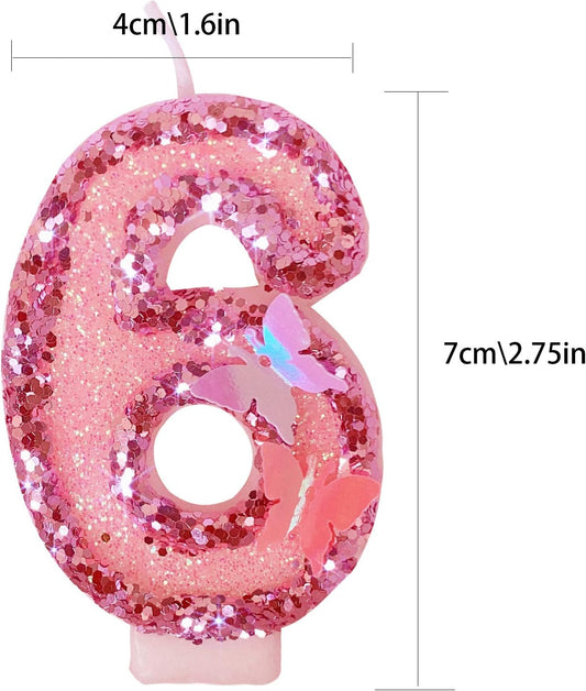 Birthday Candles Number 6,Pink Glitter Happy Birthday Cake Candles Handmade Sequin Numeral Candle