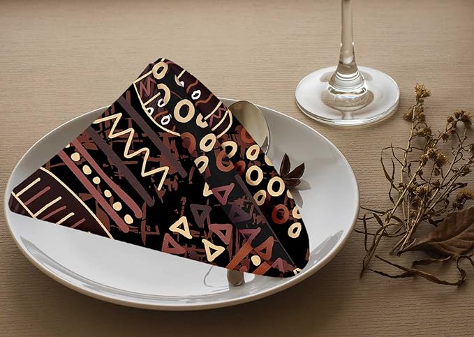 Yibeas Hand Painted Art Drum Cloth Table Napkins Set of 4 African Element Table Decoration Dinner Napkins for Kitchen 18 x 18 inch