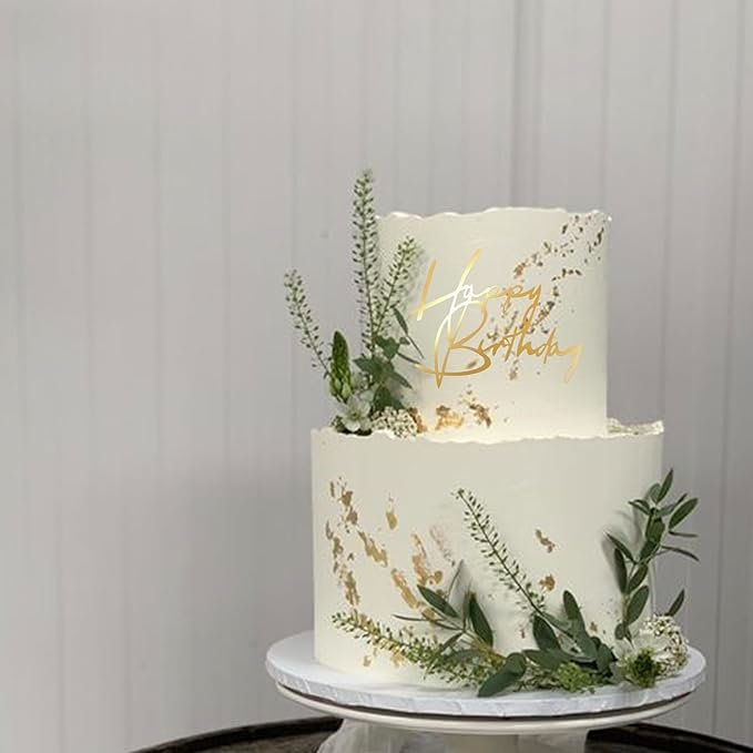 Rsstarxi 3 Pack Acrylic Happy Birthday Cake Topper Gold Artistic Fonts Happy Birthday Sign Cake Pick for Men Women Boys Girls Birthday Party Cake Decorations Supplies