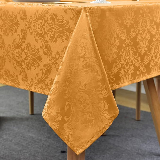 SASTYBALE Square Thanksgiving Tablecloth Washable Spill Proof Wrinkle Resistant Damask Table Cloth, Soft Polyester Table Cover for Kitchen Parties Farmhouse, Amber 52×52 Inch