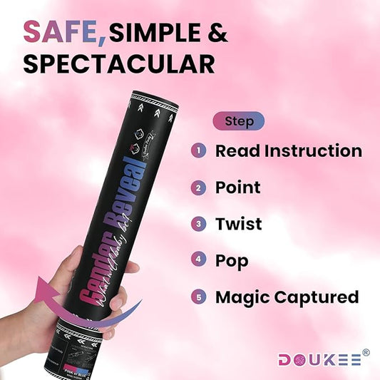 Girl Gender Reval Powder Cannon Pink, DOUKEE Pink Powder Only Smoke Cannon Smoke Popper for Gender Reveal, Baby Shower Party, 2PK