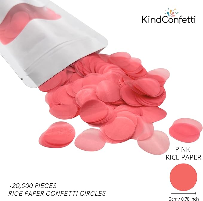 Pink Confetti for Baby Shower Gender Reveal Decorations Bridal Shower Party Decor, Biodegradable & Water Soluble Rice Paper Confetti for Baby Girl, Pink Tissue Paper Alternative, 150 Grams 20000 Pcs