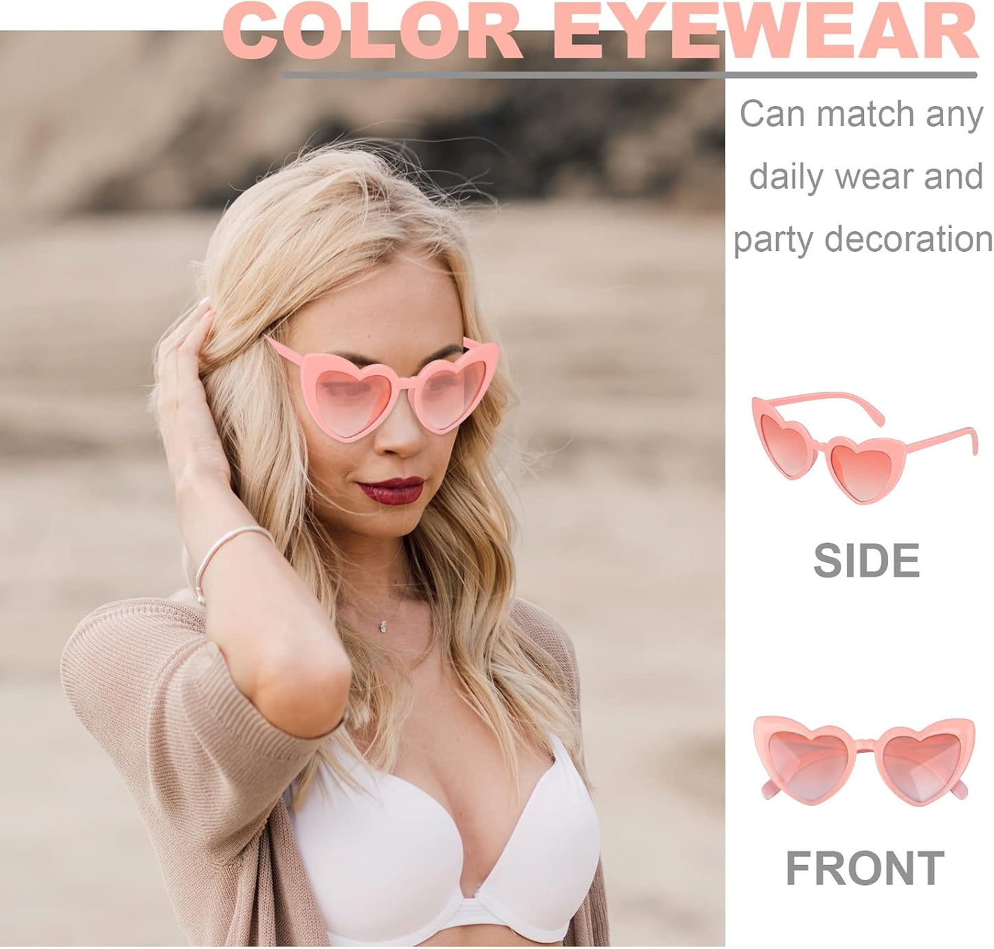AEAHALY Pink White Black Heart Sunglasses for Women Vintage Bride Heart Shaped Sunglasses Wedding Party Accessories