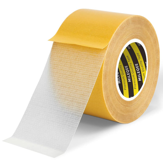 Double Sided Tape Heavy Duty, 1.8in x 33FT(10m), Universal High Tack, Strong Wall Adhesive with Fiberglass Mesh, Sticky Clear Tape, Easy Use Transparent, Hand Tearable, Home Office School