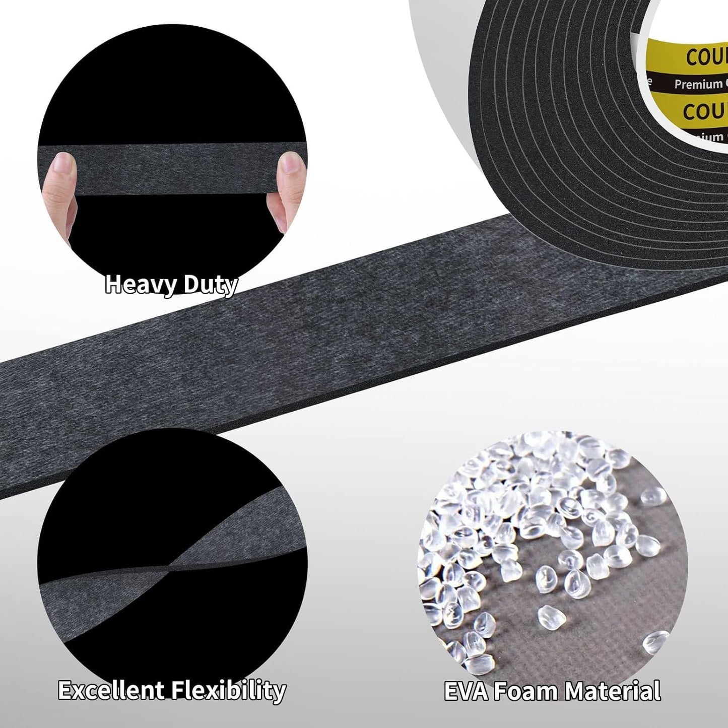 3Pack 0.98inX16.4FT Double Sided Foam Strip, EVA Foam Tape, Double Sided Sponge Adhesive Mounting Tape for Home Office Decor Black