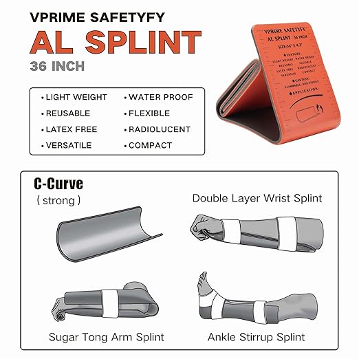 First Aid Splint 36" X 4.3" Orange -Waterproof First Aid Medical Tactical Field Splint For Bone Fracture Treatment (4, Folded)