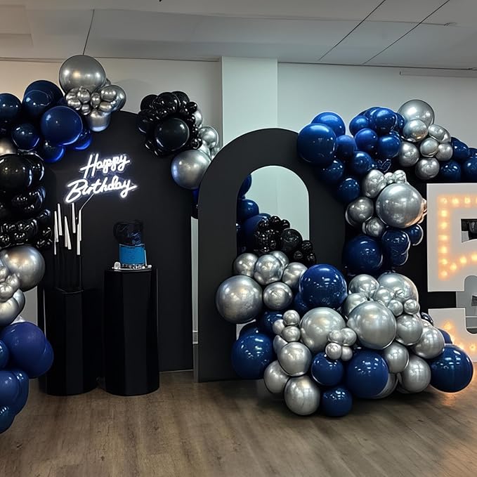 Black Blue Silver Balloons 12 Inch Graduation Balloon Navy Royal Blue Metallic Silver Black Party Balloons Confetti Balloon for Kids Grad Class of 2025 Decor Birthday Space Wedding