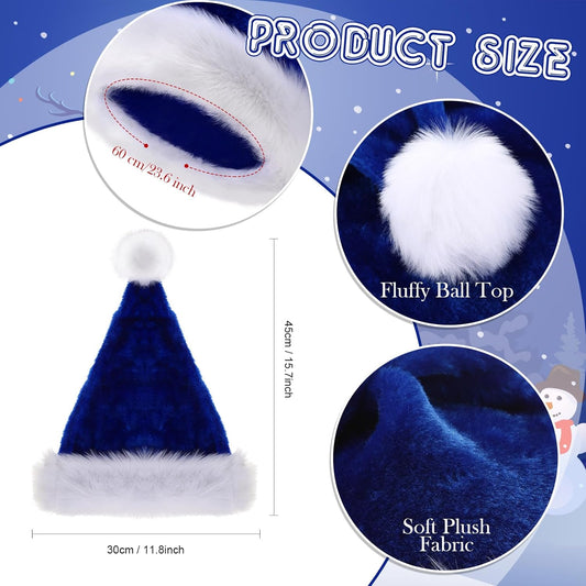 Ramede 36 Pcs Christmas Hats Adult Red/Green/Blue Plush Santa Hats Bulk for Women Men Christmas Xmas Holiday Costume