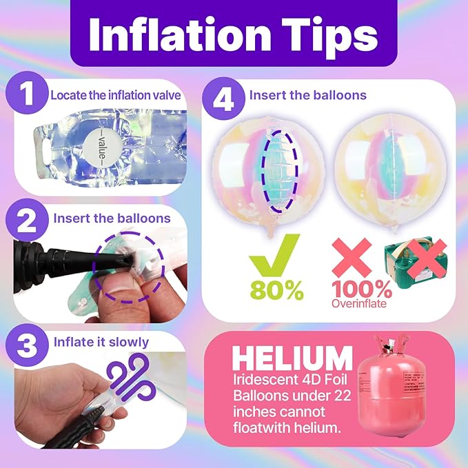 PartyWoo Iridescent Foil Balloons 6pcs 22 Inch Large Round Foil Big Giant 4D Jumbo Inflatable Mirror Ball Mylar Balloons for Wedding Anniversary Birthday Baby Shower Disco Party Decorations