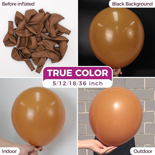 Bezente Brown Balloons Latex Party Balloons - 100 Pack 12 inch Round Helium Boho Neutral Coffee Dark Brown Balloons for Birthday Graduation Woodland Safari Theme Jungle Wedding Party Decorations