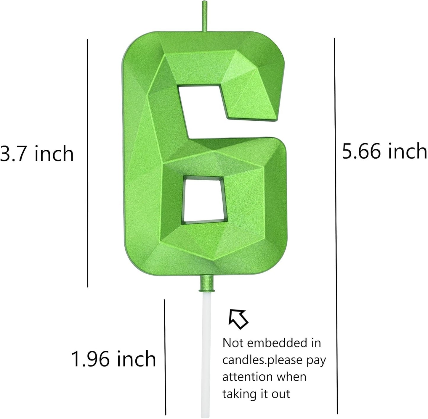 DERVENTA Large Birthday Candle Number 3D Green 3.7 inch Party Celebration Anniversary Decoration Cake Topper 1 Piece (Number 6 Green)