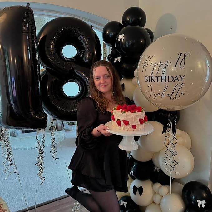 Black White Balloon Arch Kit,Sand White Black Bow Balloon Garland with Black and White Long Balloons for Birthday Baby Shower Anniversary Wedding Party Decorations
