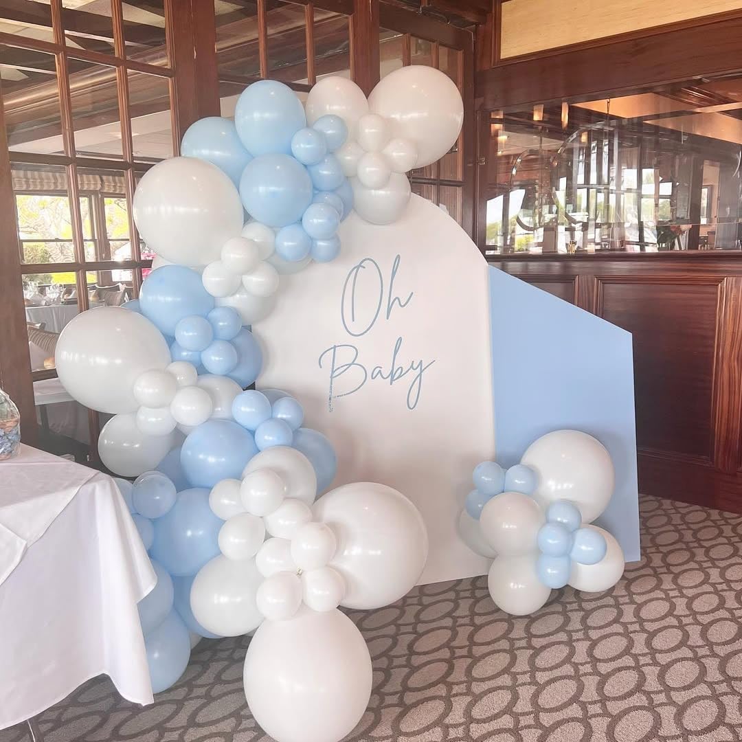 200Pcs Blue and White Balloon Garland Arch Kit - Light Blue White Balloons 18 12 10 5 Inch Different Size Balloons for Birthday Baby Shower Bachelorette Gender Reveal Party Decoration Supplies
