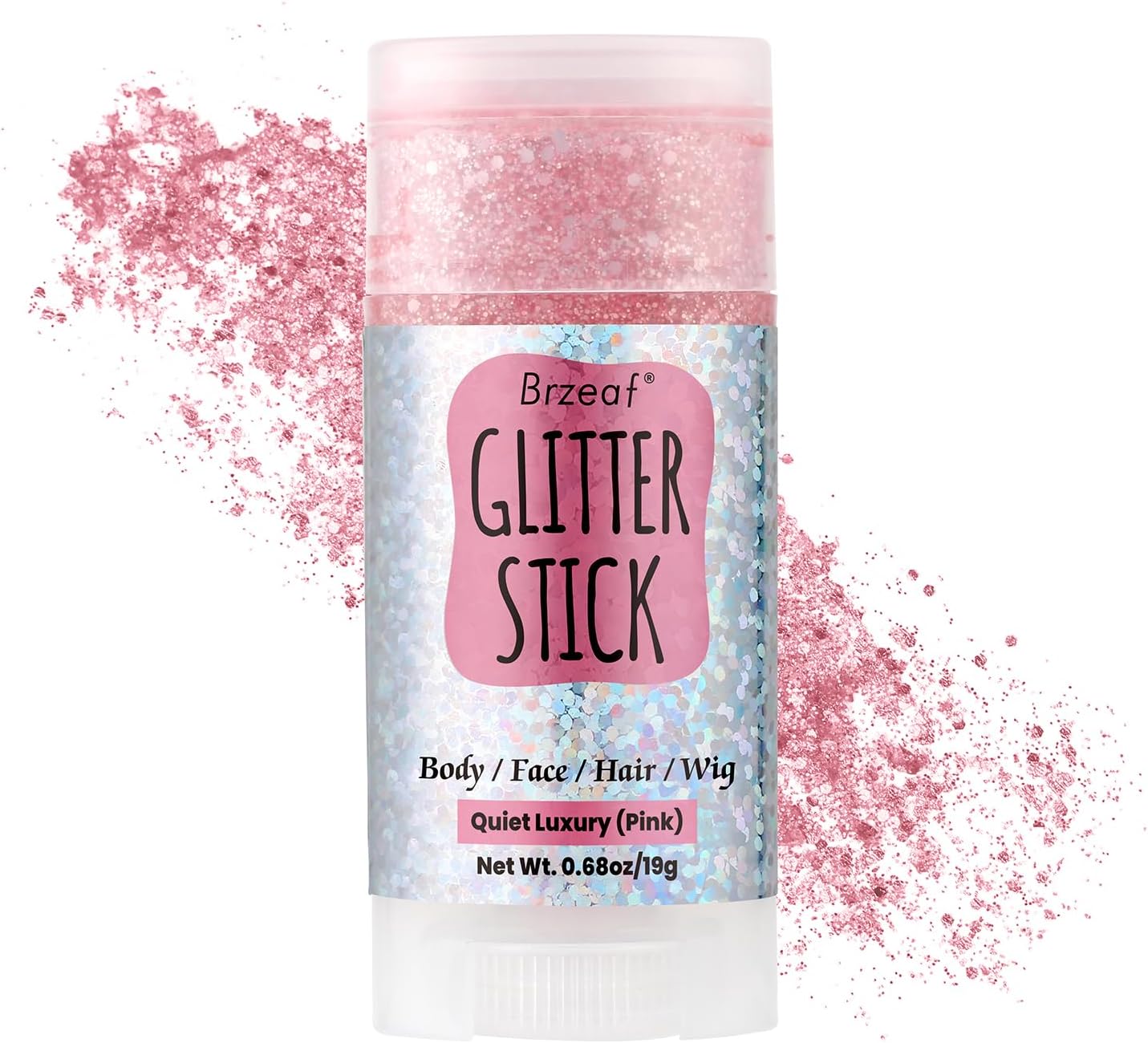 Brzeaf Pink Glitter Stick, Not Greasy & Long Lasting, Christmas Face Glitter Gel, Chunky Glitter for Face/Body/Hair/Eyes/Lip, Singer Concert Music Rave Festival, Glitter Stick Makeup for Women Men