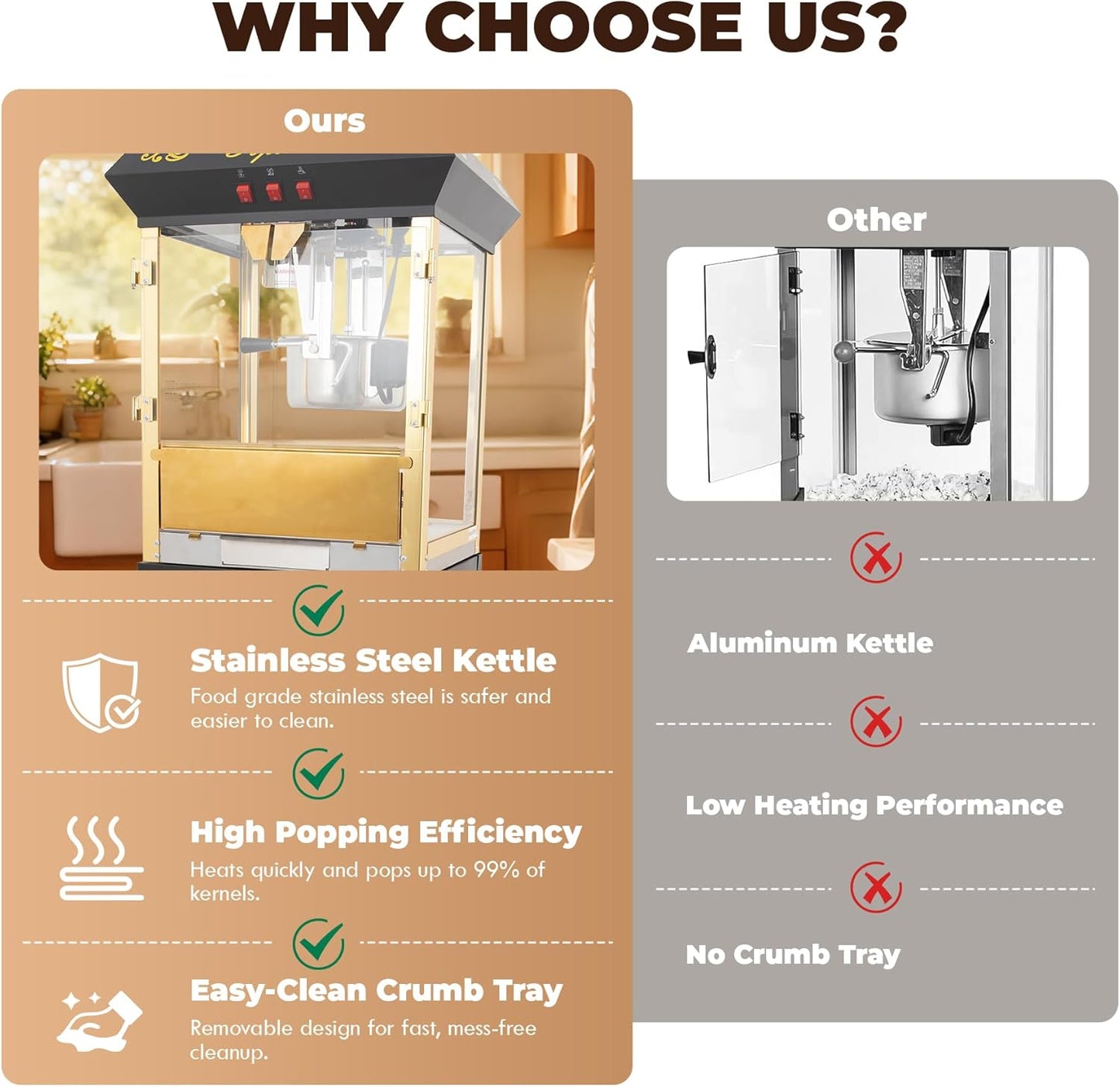 Upgraded 16oz Commercial Popcorn Machine with Cart, Large Popcorn Machine Makes Up to 80 Cups, Movie Theater Pop Corn Machine with Easy-Rolling wheels & Stainless-Steel Kettle, Black&Gold