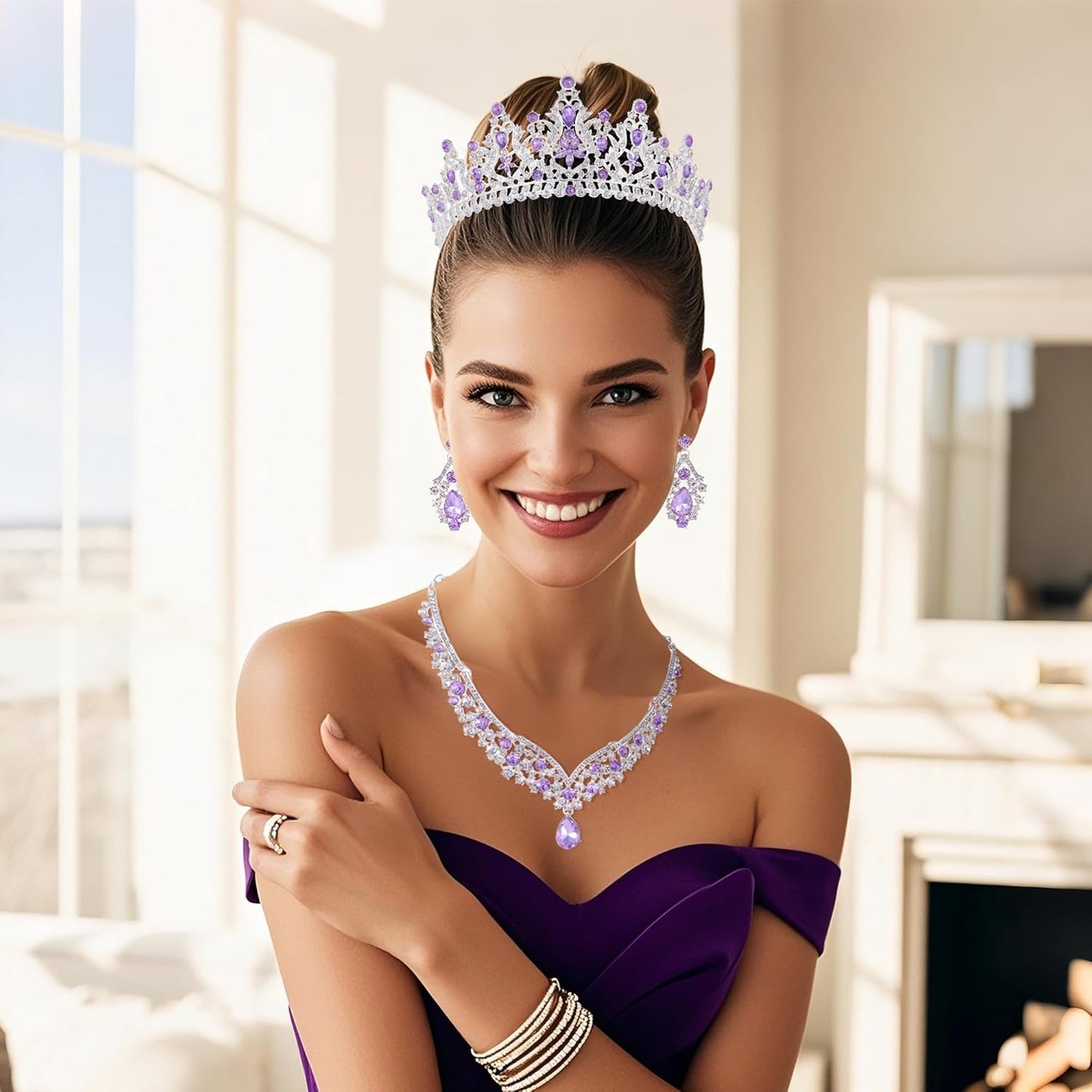 Kamirola Tiaras and Crowns for Women,Tiaras Earrings Necklace, Crystal Bridal Jewelry Set, Costume Party Halloween Prom Pageant Jewelry for Women Girls(TR42)