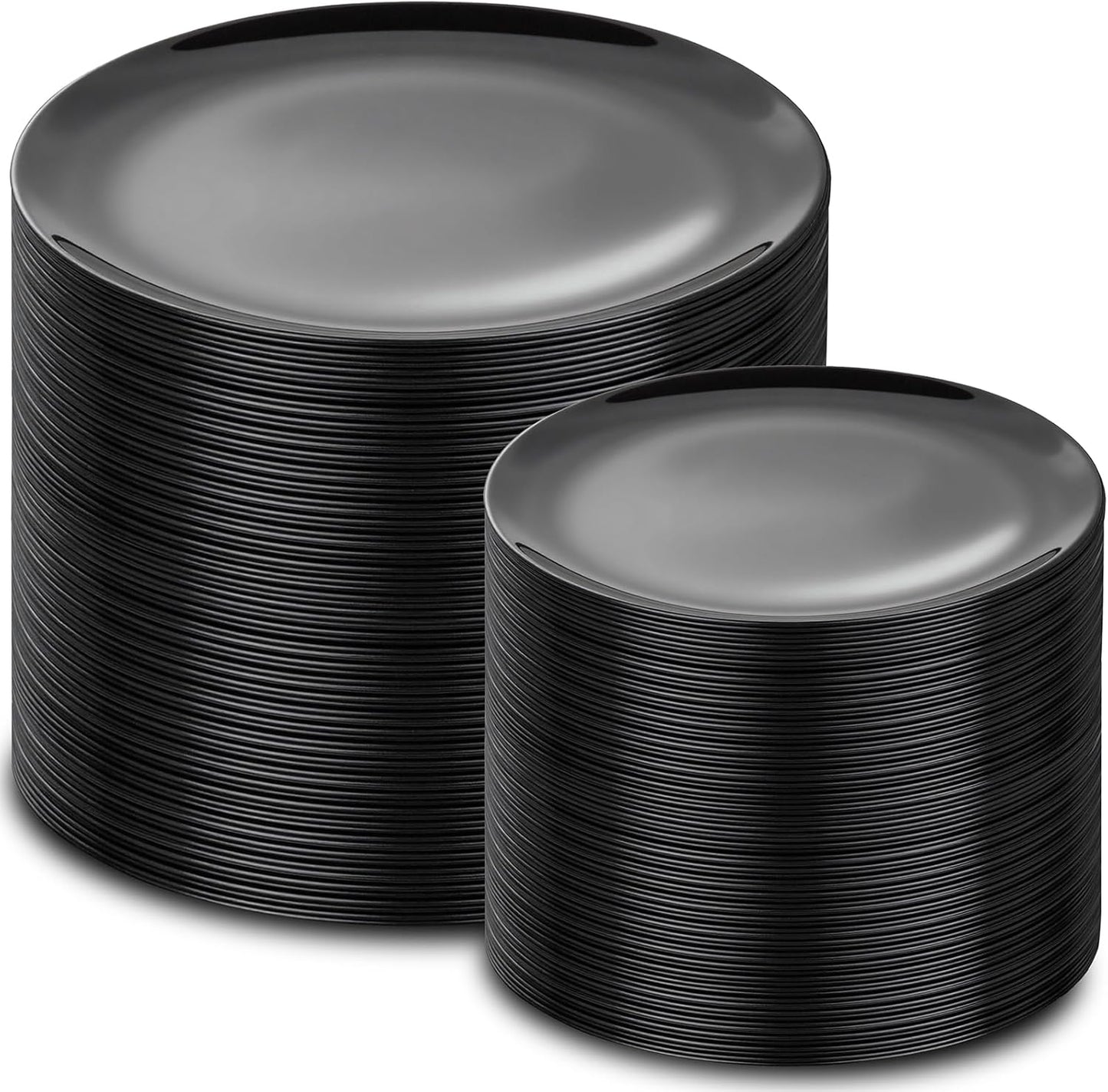 PULOTE 200PCS Black Plastic Plates - Heavy Duty Black Disposable Include 100 Each (10 inch Dinner & 7 inch Dessert) Plates, Disposable for Party, Birthday & New Year