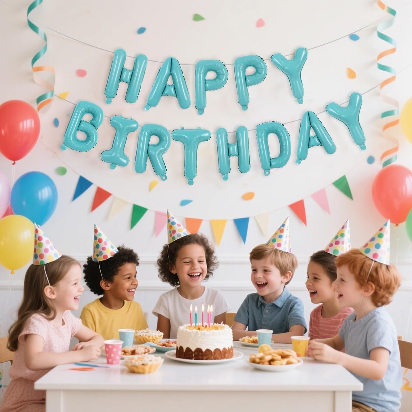 TONIFUL Teal Blue Happy Birthday Balloons 16 Inch Teal Blue Mylar Foil Letters Birthday Sign Banner Balloon for Girls Boys Kids & Adults Birthday Decorations and Party Supplies