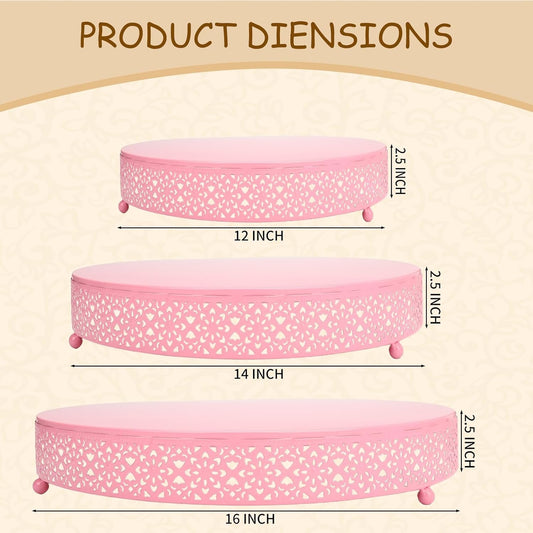 3 Piece pink cake stand Set 16'' 14'' 12'' Round Metal Cake Stands Cupcake Stand Riser Pastry Candy Display Plate for Dessert Table Wedding Event Birthday Anniversary Party (Pink)