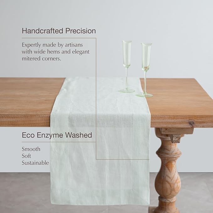 185gsm Rain Dew Hemp Table Runner – Natural Hemp Beige, Handcrafted, Eco-Friendly, Durable Dining Table & Sideboard Decor(Mint Green, 14 x 49 Inch)