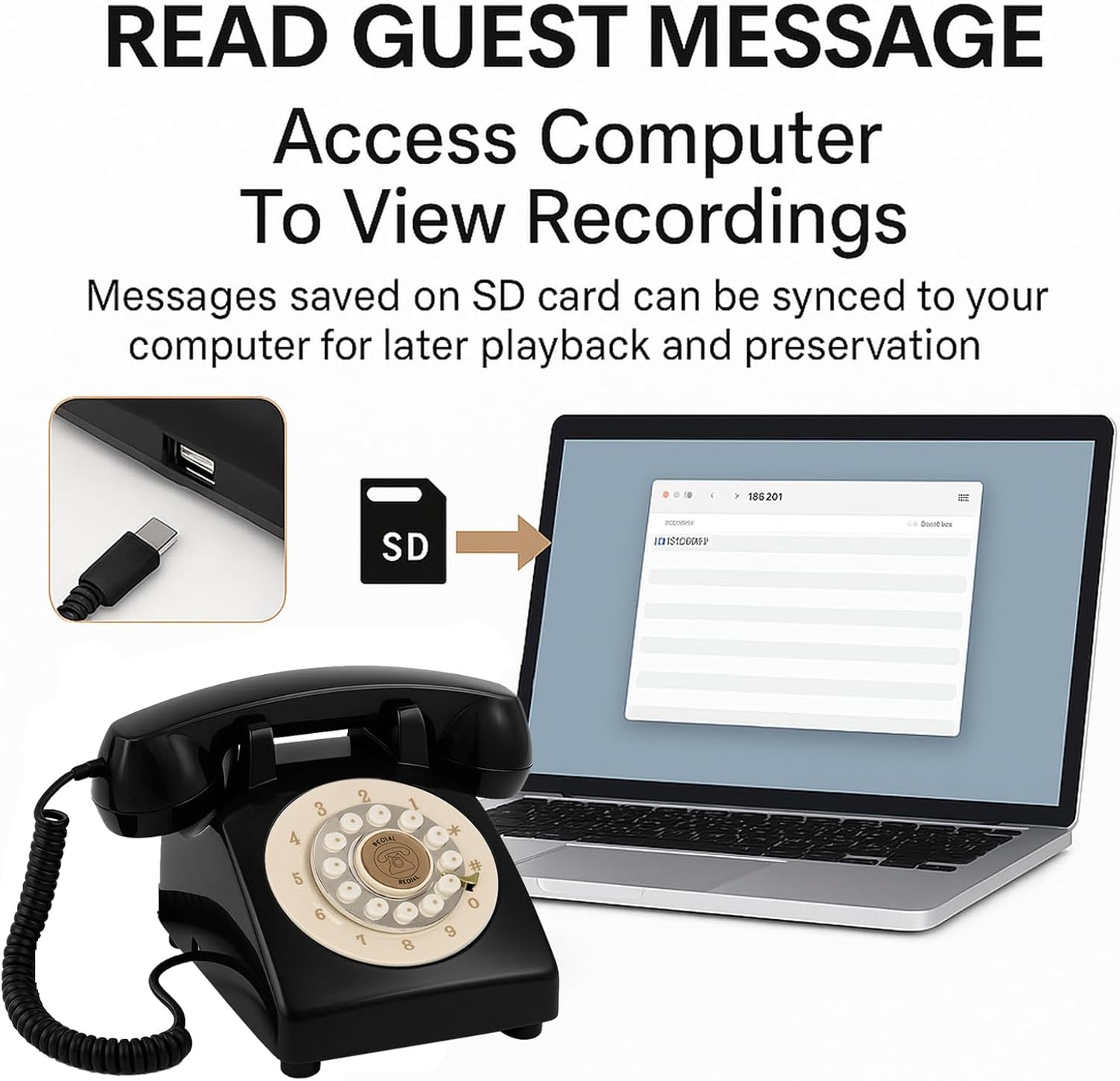 Audio Guest Book Wedding Phone, Retro Audio Phone Guestbook with Clear Voice Recording for Wedding Reception, Bridal Shower, Birthday, Baby Shower, Anniversary, Engagement (Retro Black)
