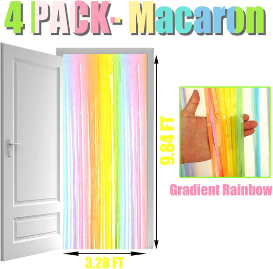 4 Pack Rainbow Foil Fringe Curtain Backdrop, 3.3Ft x 9.8Ft Colorful Metallic Tinsel Foil Streamers Curtains for Photo Booth, Wedding, Thanksgiving, Birthday, Christmas, Halloween Party Decoration