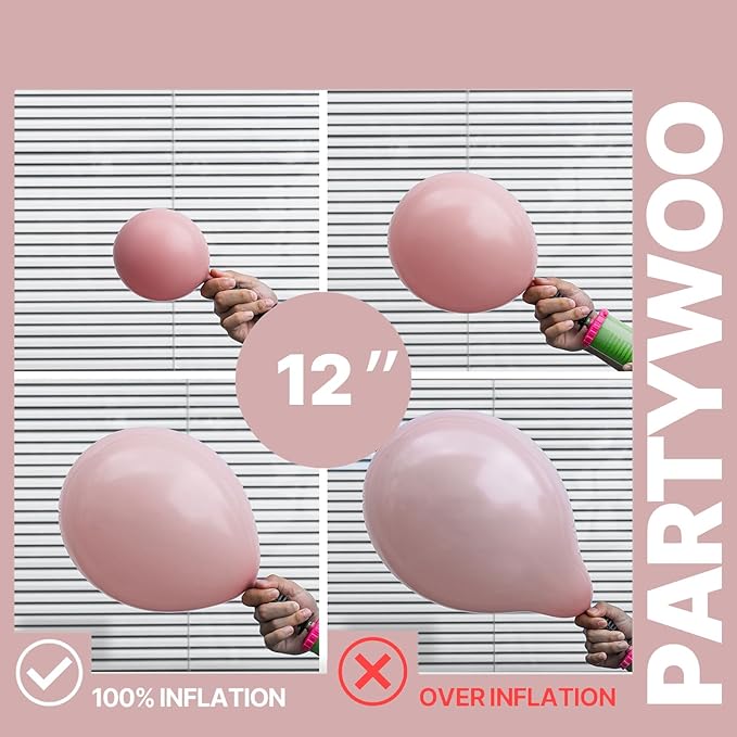 PartyWoo Dusty Pink Balloons 65pcs 12 Inch Blush Rose Pink Metallic Rose Gold Nude Boho White Sand Confetti Balloons for Baby Shower Birthday Gender Reveal Wedding Anniversary Party Decorations
