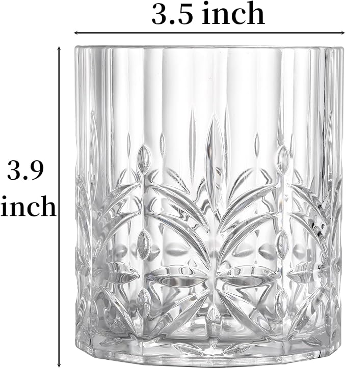 6 Pack Plastic Water Tumblers, 14 OZ Unbreakable Acrylic Whiskey Drinking Glasses, BPA-Free Clear Wine Cup, Shatterproof Drinkware Barware for Juice, Cocktail