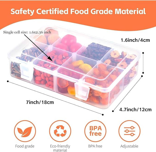 AQSXO 2 Pcs Snack Boxes 8 Compartments Snack Containers Reusable Meal Prep Lunch Containers., Transparent