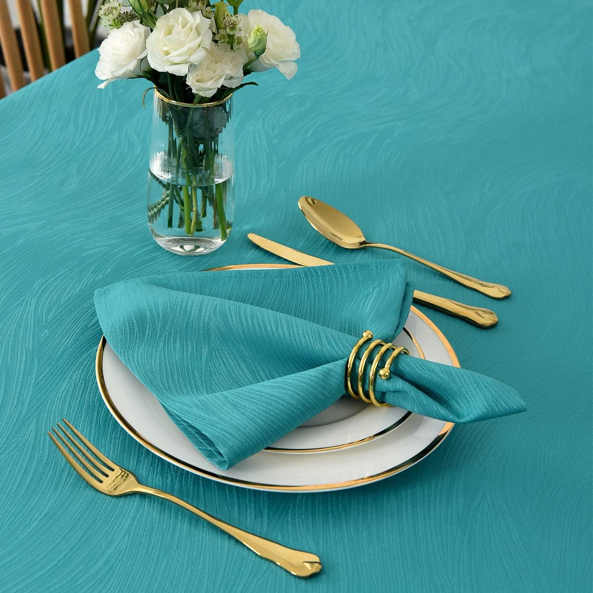 maxmill Jacquard Cloth Napkin 20 x 20 Inch Swirl Design Solid Washable Polyester Dinner Napkins Set of 4 with Hemmed Edges for Family Holiday Dinners Weddings Parties and Banquets Teal