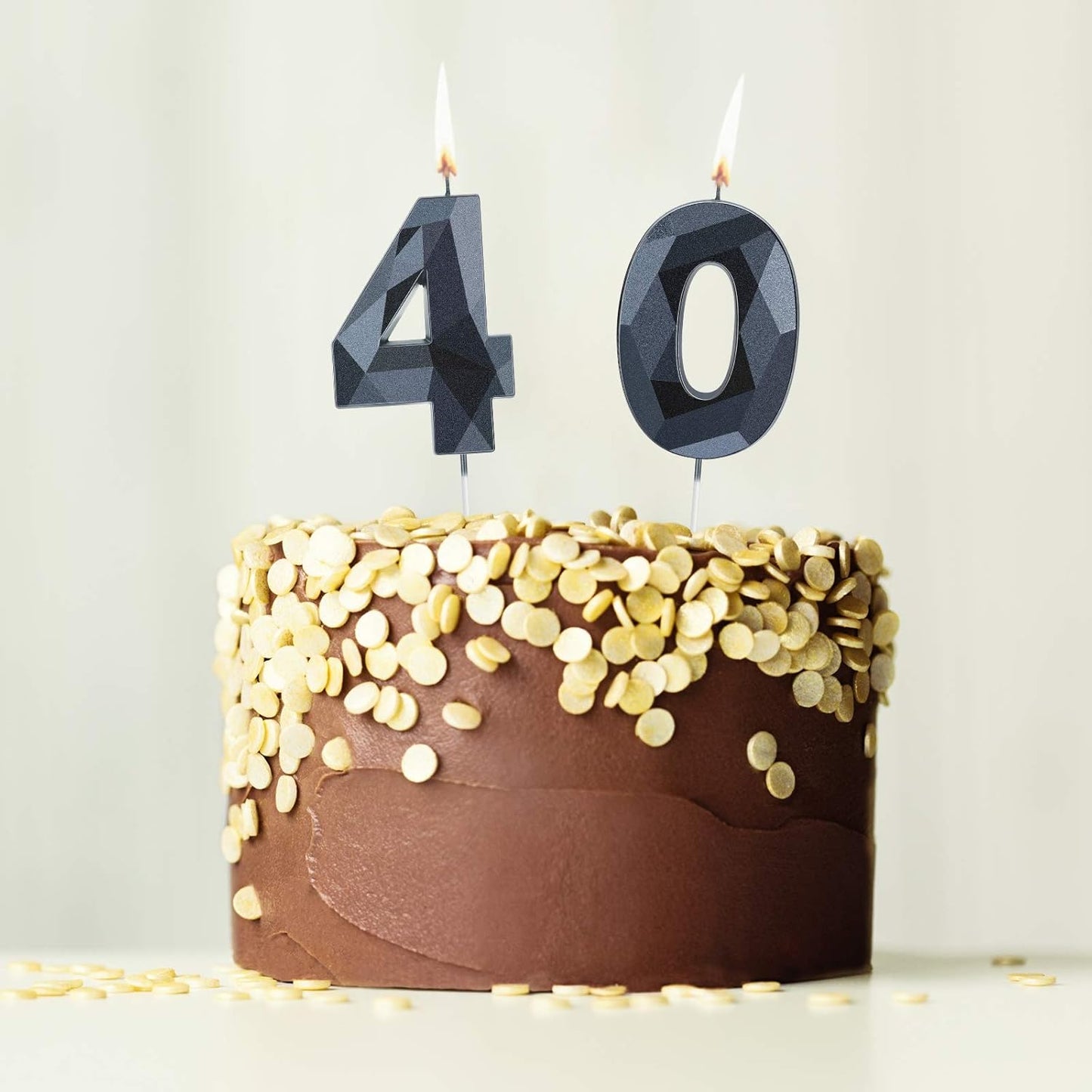 Nuanchu 40th Birthday Candles, Number 40 Happy Birthday Cake Topper 3D Diamond Shape Numeral Sparkler Candles for Men Women Party Wedding Decoration Theme Party (Black)