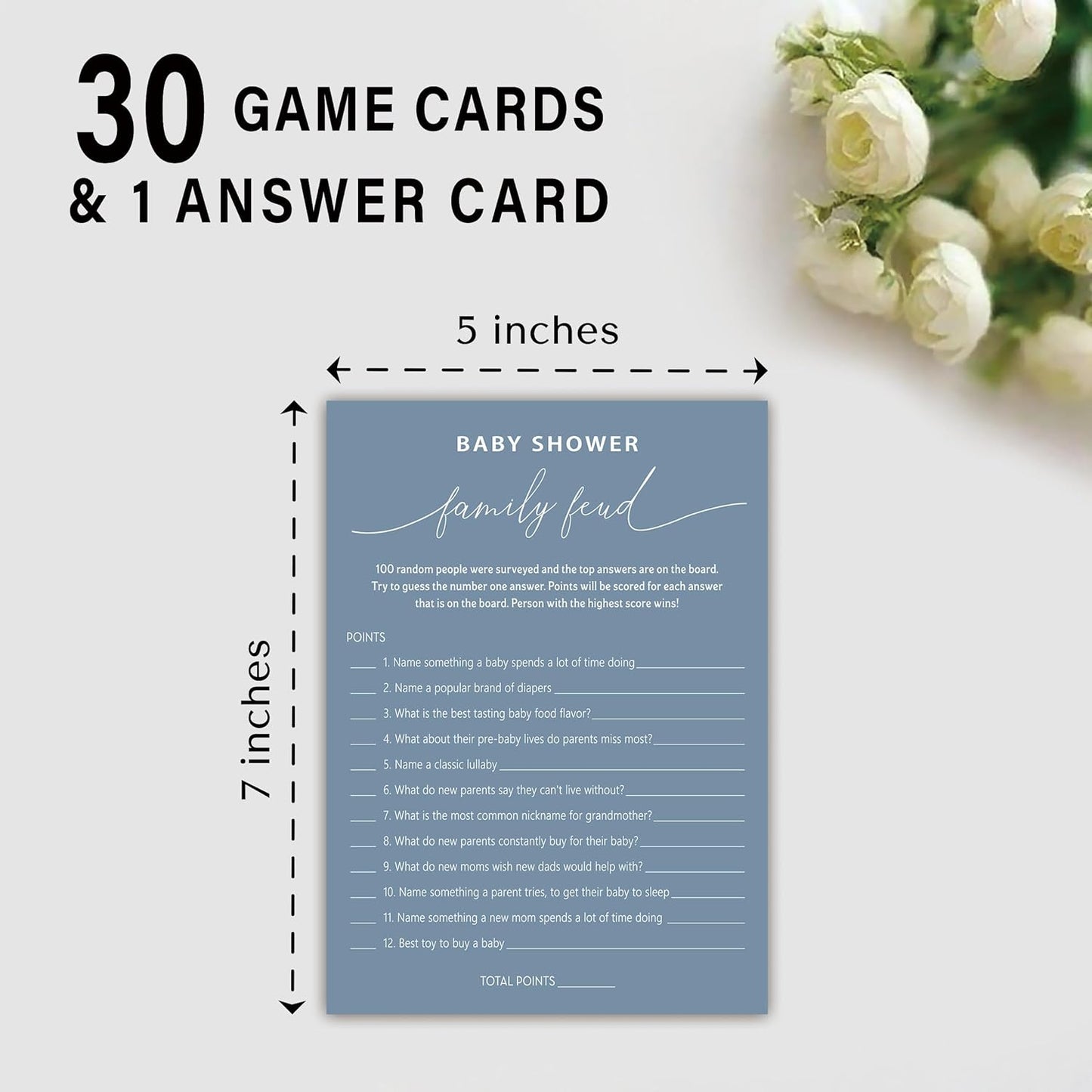Family Feud Baby Shower Game - Pack of 30 Cards, Answer Key, Gender Neutral Decorations, Feud Game Supplies-07D-Mazarine