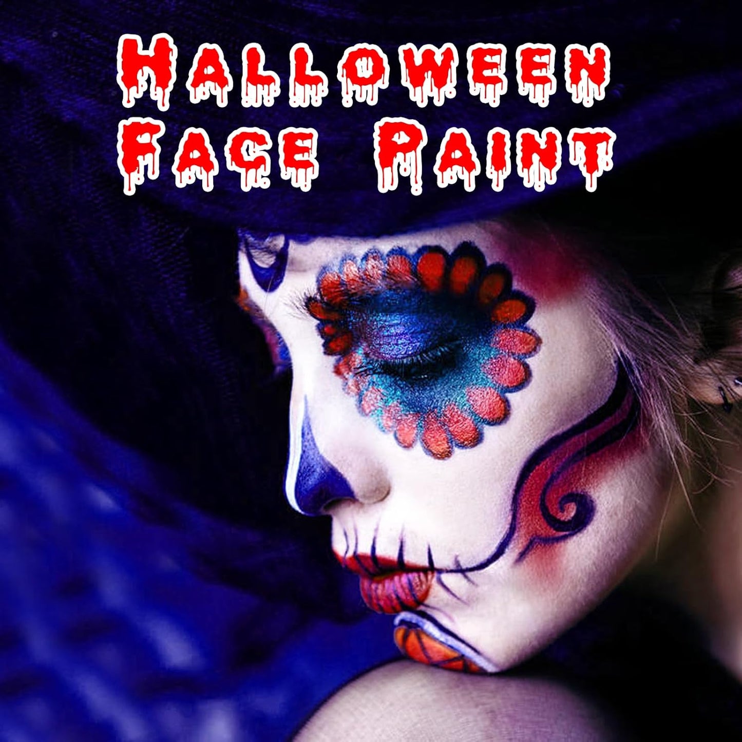 MEICOLY 3Pcs Royal Blue Black Red Face Body Paint Stick,Face Paint for Halloween SFX Devil Cosplay Makeup,Body Paint for Adults Kids,Waterproof Eye Black for Baseball/Football/Softball,Blue+Black+Red