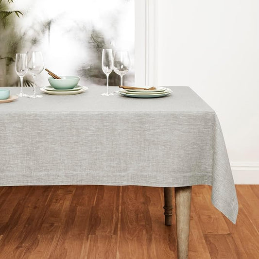 Solino Home Linen Tablecloth 60 x 108 Inch - 100% Pure Linen Oyster Grey Table Cloth for Rectangular Tables - Athena, Machine Washable Cloth Tablecloth for Spring, Easter