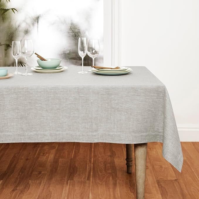 Solino Home Linen Tablecloth 54 x 72 Inch - 100% Pure Linen Oyster Grey Table Cloth for Rectangle Tables - Athena, Machine Washable Tablecloth for Spring, Easter