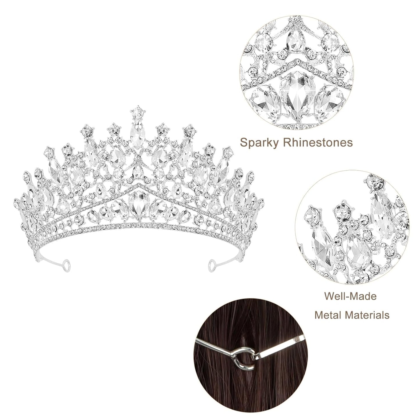 CAVETEE Birthday Crowns for Girls, Silver Tiaras and Crowns for Women and Girls Princess Crown and Tiara for Birthday Queen Parties Pageant Prom