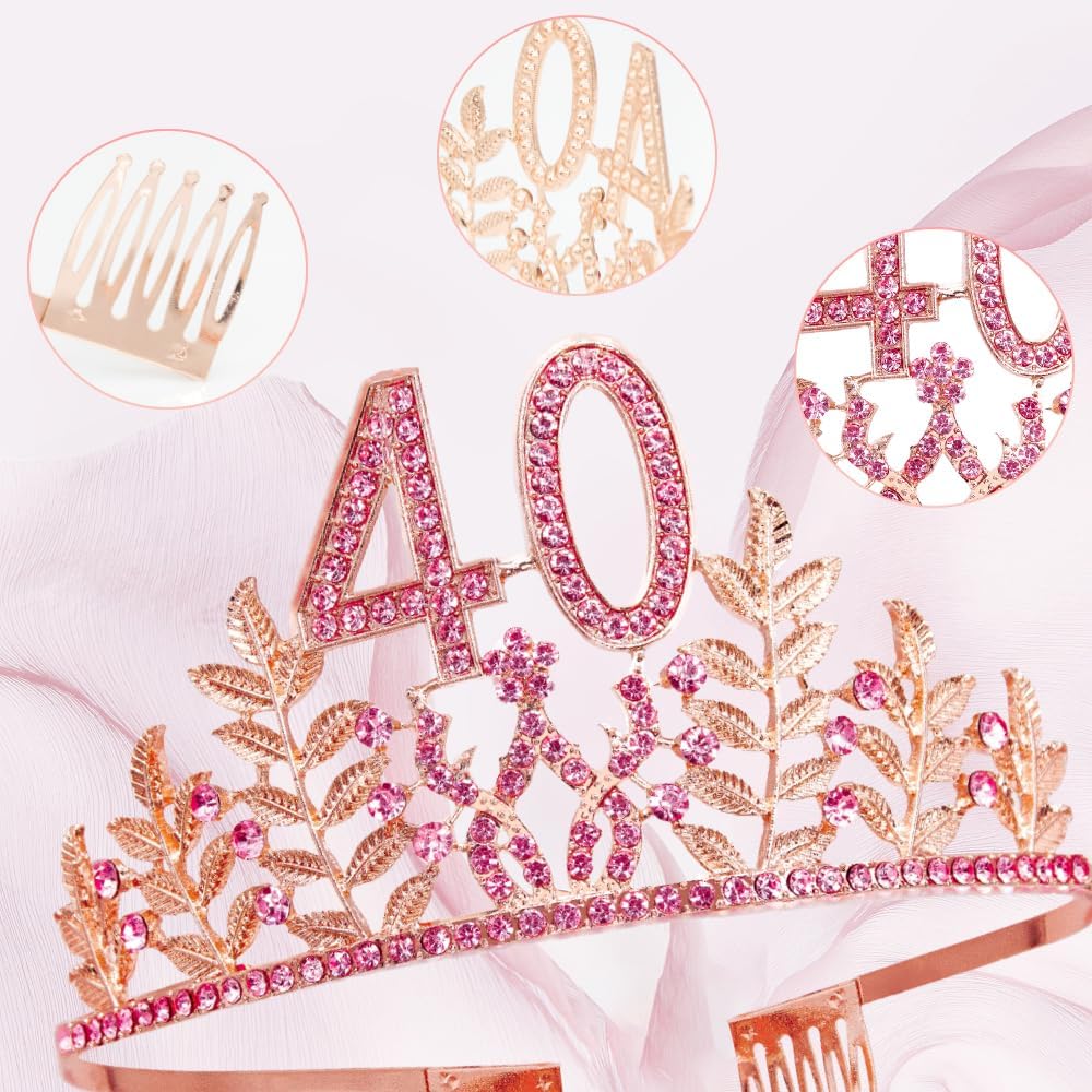 Birthday Sash Tiara Birthday Tiara Rhinestone Crown Rose Gold Birthday Queen Tiara Sash and Tiara for Women Birthday Decor Princess Tiara Cake Topper Crystals Hair Accessories for Party