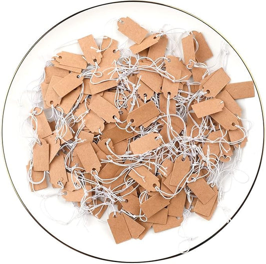 200 Pcs Price Tags, Small Tags with Elastic String, Jewelry Price Tag Writable Kraft Gift Tag for Christmas Gift Clothes Jewelry Stocking Stuffers (Brown,1.02×0.47inch)
