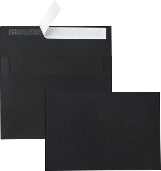 Black Single Panel Blank Note Cards and Envelopes 5 x 7 Heavyweight Flat Cardstock and A7 Envelopes Printable Self Seal 20 Packs for Birthday, Wedding Thank You Cards, Baby Shower