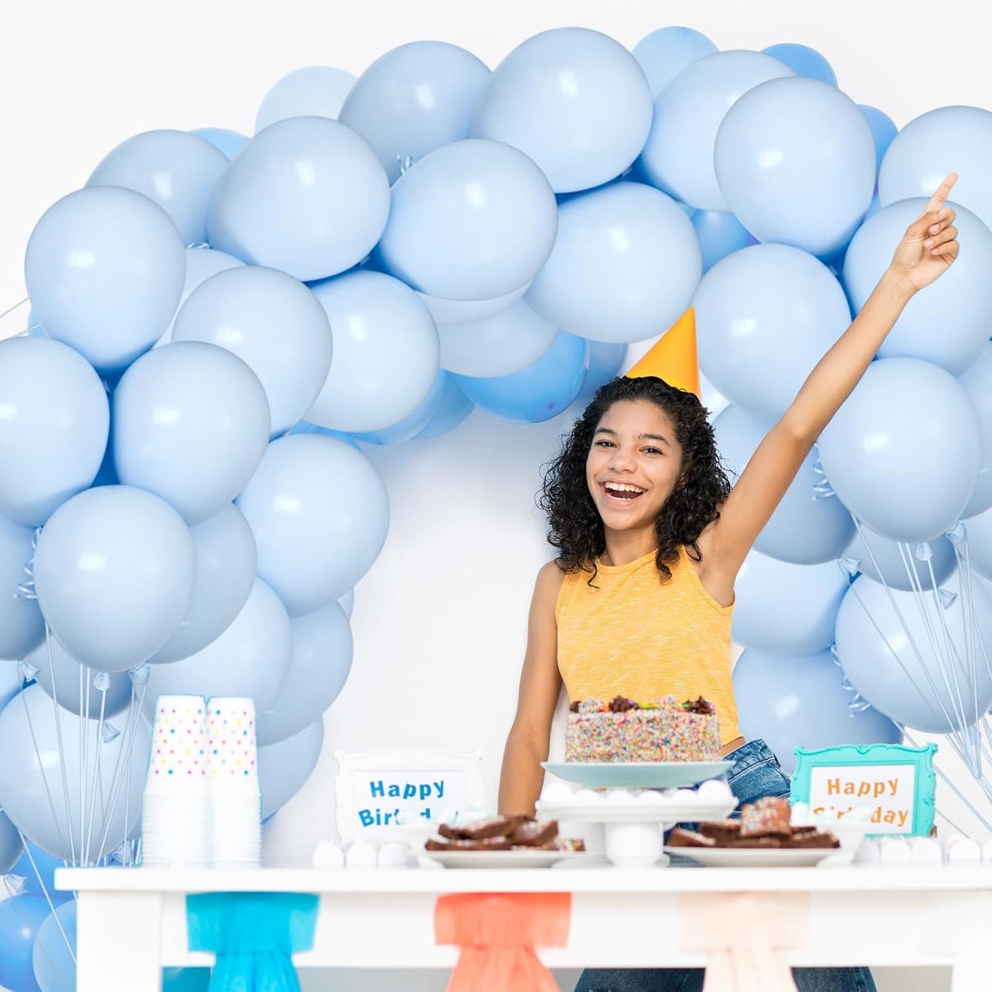 50pcs Pastel Blue Balloons, 12inch Light Blue Balloon for Birthday Baby Shower Gender Reveal Wedding Party Decoration (With Ribbon & Glue)