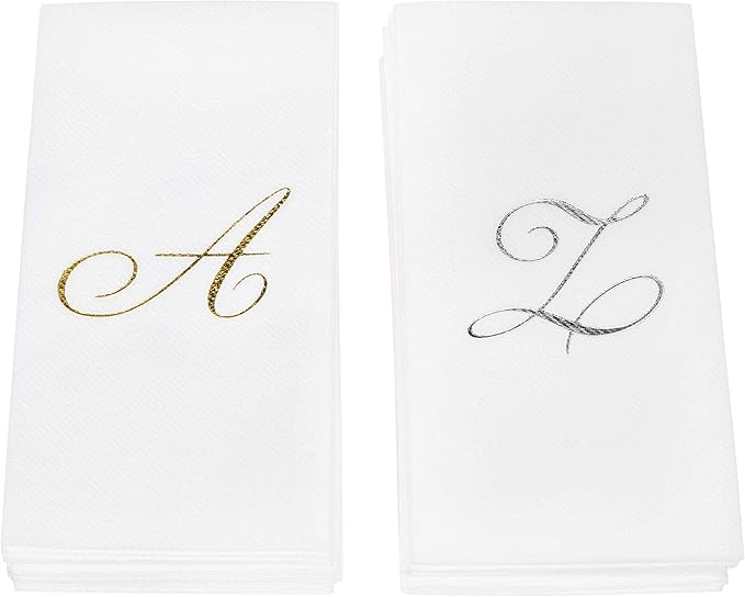 AMERICAN HOMESTEAD Disposable Hand Towels - Gold Foil Monogrammed Guest Napkins - Linen-Like Bathroom Paper Towels for Guests - Perfect Wedding and Party Napkins - 50 Count (Gold A)