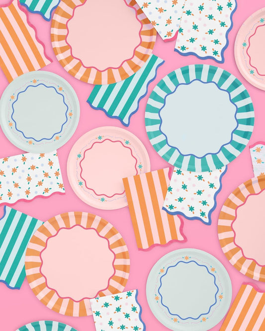 xo, Fetti Italian Summer Wavy Floral Stripe Napkins - 3-ply, 24 pcs | Bachelorette Party Decorations, Last Toast Coast, Birthday Party Supplies, Flower Baby Shower, Stripe Wavy Cocktail Decor