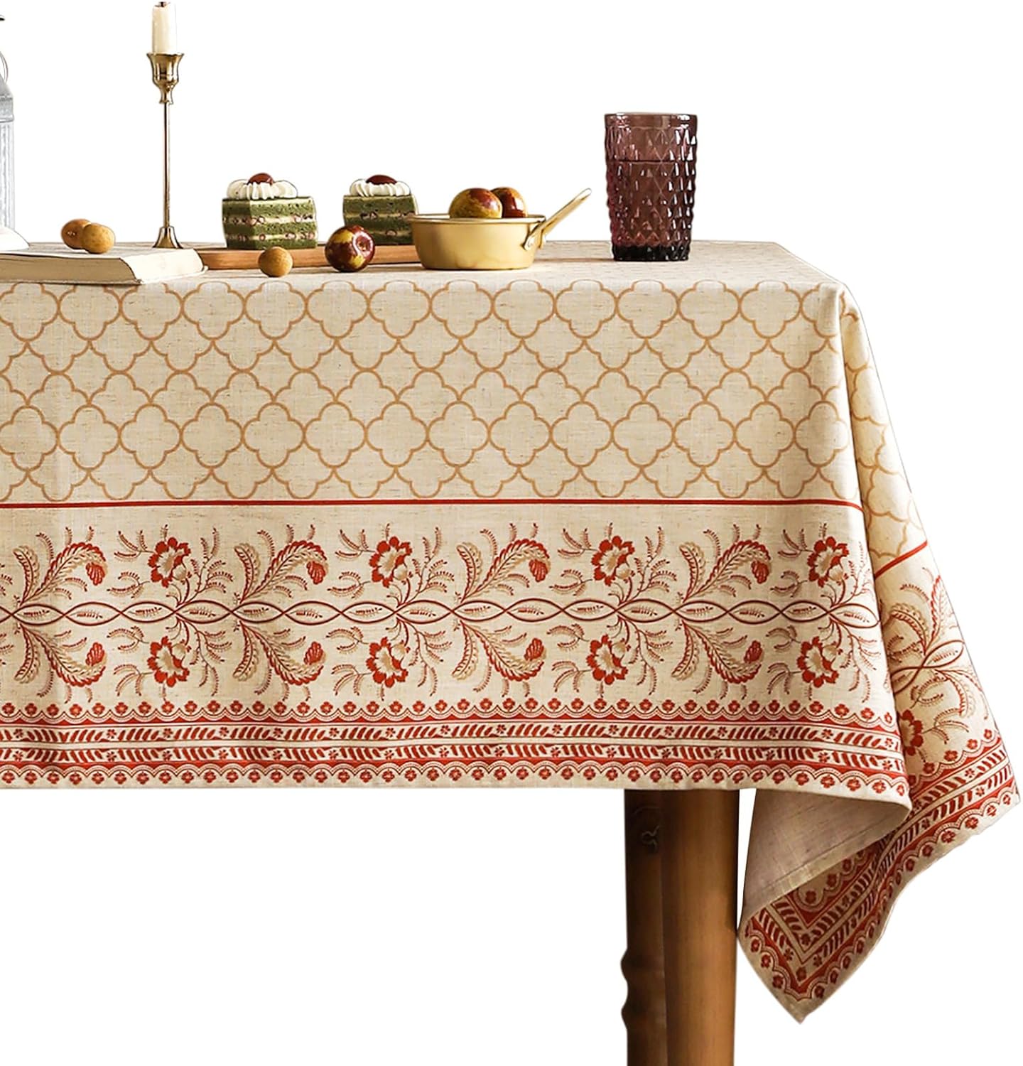 ISAENNE Designer Linen Floral Tablecloth Rectangle,Pale Yellow Elegant Farmhouse Indoor Table Cloth,Durable Decor Tablecloths for Dining Kitchen Thanksgiving Christmas,55"*87"-Chamonix A